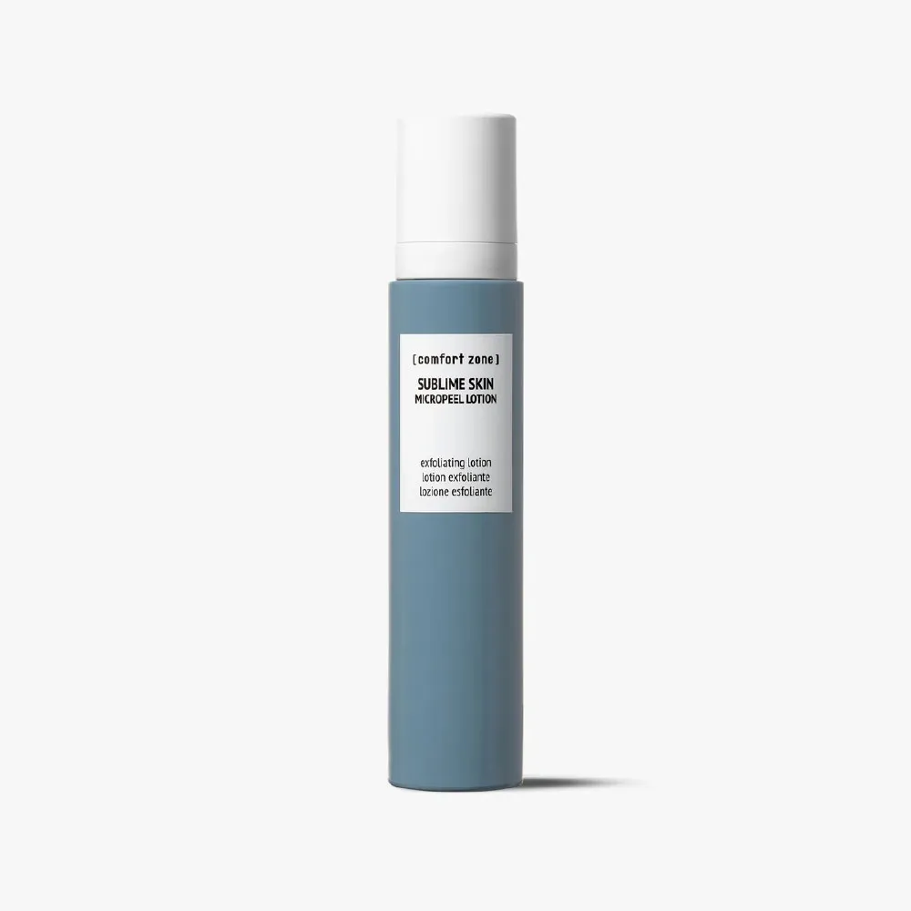 A &ldquo;comfort zone Sublime Skin Micropeel Lotion&rdquo; exfoliating lotion bottle against a plain white background, fully visible.